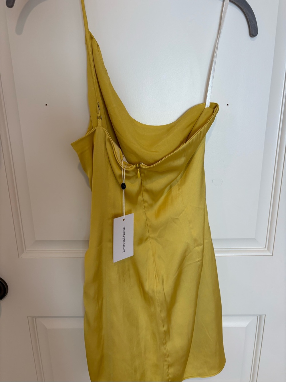 Lovers + Friends One-Shoulder yellow/gold Satin Mini Dress with Side Knot NWT - Picture 3 of 3